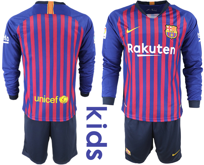 2018_2019 Club Barcelona home long sleeve Youth soccer jerseys->youth soccer jersey->Youth Jersey
